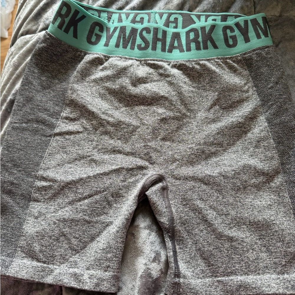 Gymshark Gray Seamless Shorts with Mint Logo Waistband